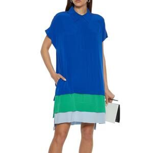 DVF Diane von Furstenberg XS/S Hatsu Tiered Colorblock Silk Crepe Shirt Dress
